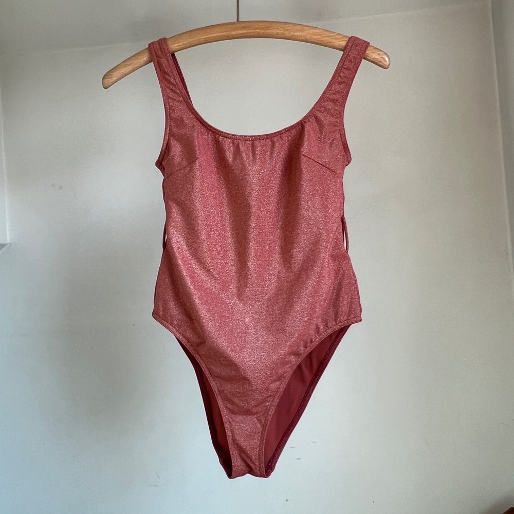 Zimmermann One Piece Swimsuit 4-6 Pink Metallic Shimmer Scoop Neck High Cut